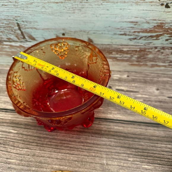 Vintage Jeanette Glass Amberina Carnival Glass Footed Candy Bowl Orange yellow - Picture 8 of 9